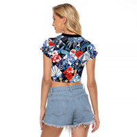 Hawaii Tropicana Blue Pattern Raglan Cropped T Shirt LT01 - Polynesian Pride