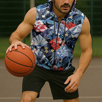 Hawaii Tropicana Blue Pattern Sleeveless Zip Hoodie LT01 - Polynesian Pride