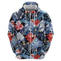 Hawaii Tropicana Blue Pattern Zip Hoodie - Polynesian Pride