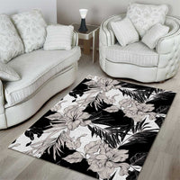Black White Monotone Tropical Flowers Pattern Area Rug - Polynesian Pride
