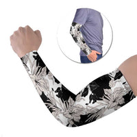 Black White Monotone Tropical Flowers Pattern Arm Sleeves - Polynesian Pride