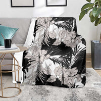 Black White Monotone Tropical Flowers Pattern Blanket - Polynesian Pride