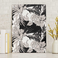Black White Monotone Tropical Flowers Pattern Canvas Wall Art - Polynesian Pride