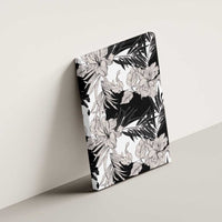 Black White Monotone Tropical Flowers Pattern Canvas Wall Art - Polynesian Pride