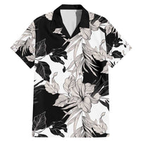 Black White Monotone Tropical Flowers Pattern Family Matching Mermaid Dress and Hawaiian Shirt - Polynesian Pride