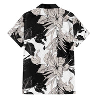 Black White Monotone Tropical Flowers Pattern Family Matching Short Sleeve Bodycon Dress and Hawaiian Shirt - Polynesian Pride