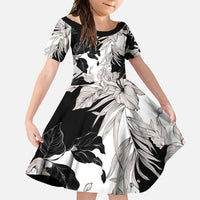 Black White Monotone Tropical Flowers Pattern Family Matching Summer Maxi Dress and Hawaiian Shirt - Polynesian Pride