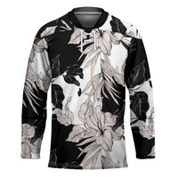 Black White Monotone Tropical Flowers Pattern Hockey Jersey LT01 Unisex Black - Polynesian Pride