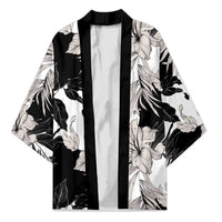 Black White Monotone Tropical Flowers Pattern Kimono LT01 Unisex Black - Polynesian Pride