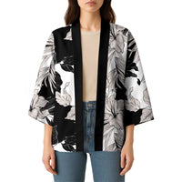 Black White Monotone Tropical Flowers Pattern Kimono LT01 - Polynesian Pride