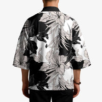 Black White Monotone Tropical Flowers Pattern Kimono LT01 - Polynesian Pride