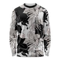 Black White Monotone Tropical Flowers Pattern Long Sleeve Shirt - Polynesian Pride