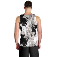 Black White Monotone Tropical Flowers Pattern Men Tank Top - Polynesian Pride