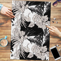 Black White Monotone Tropical Flowers Pattern Puzzle - Polynesian Pride