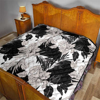 Black White Monotone Tropical Flowers Pattern Quilt - Polynesian Pride