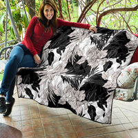 Black White Monotone Tropical Flowers Pattern Quilt - Polynesian Pride