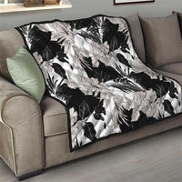 Black White Monotone Tropical Flowers Pattern Quilt - Polynesian Pride
