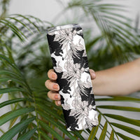 Black White Monotone Tropical Flowers Pattern Skinny Tumbler - Polynesian Pride