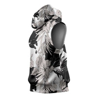 Black White Monotone Tropical Flowers Pattern Sleeveless Hoodie - Polynesian Pride