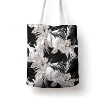 Black White Monotone Tropical Flowers Pattern Tote Bag - Polynesian Pride