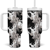 Black White Monotone Tropical Flowers Pattern Tumbler With Handle LT01 One Size: 40 oz Black - Polynesian Pride
