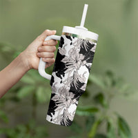 Black White Monotone Tropical Flowers Pattern Tumbler With Handle LT01 - Polynesian Pride