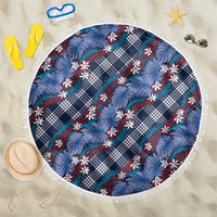 Polynesian Monstera Tiare Floral Beach Blanket Royal Blue Tropical Plaid - Polynesian Pride