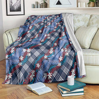 Polynesian Monstera Tiare Floral Blanket Royal Blue Tropical Plaid LT01 Blue - Polynesian Pride
