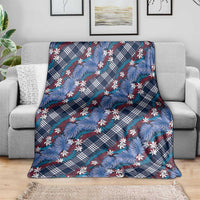 Polynesian Monstera Tiare Floral Blanket Royal Blue Tropical Plaid LT01 - Polynesian Pride