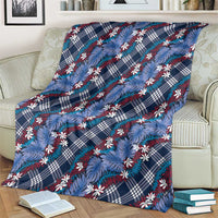 Polynesian Monstera Tiare Floral Blanket Royal Blue Tropical Plaid LT01 - Polynesian Pride