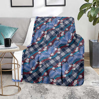 Polynesian Monstera Tiare Floral Blanket Royal Blue Tropical Plaid LT01 - Polynesian Pride