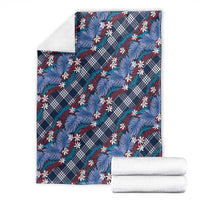 Polynesian Monstera Tiare Floral Blanket Royal Blue Tropical Plaid LT01 - Polynesian Pride