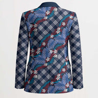 Polynesian Monstera Tiare Floral Blazer Royal Blue Tropical Plaid - Polynesian Pride