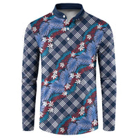 Polynesian Monstera Tiare Floral Button Sweatshirt Royal Blue Tropical Plaid - Polynesian Pride