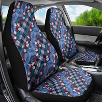 Polynesian Monstera Tiare Floral Car Seat Cover Royal Blue Tropical Plaid - Polynesian Pride