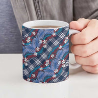 Polynesian Monstera Tiare Floral Ceramic Mug Royal Blue Tropical Plaid - Polynesian Pride
