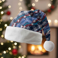 Polynesian Monstera Tiare Floral Christmas Santa Hat Royal Blue Tropical Plaid - Polynesian Pride