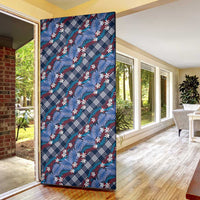Polynesian Monstera Tiare Floral Door Cover Royal Blue Tropical Plaid - Polynesian Pride