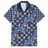 Polynesian Monstera Tiare Floral Family Matching Off Shoulder Short Dress and Hawaiian Shirt Royal Blue Tropical Plaid - Polynesian Pride