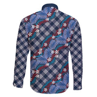 Polynesian Monstera Tiare Floral Family Matching Puletasi and Hawaiian Shirt Royal Blue Tropical Plaid - Polynesian Pride