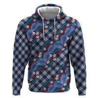 Polynesian Monstera Tiare Floral Hoodie Royal Blue Tropical Plaid - Polynesian Pride