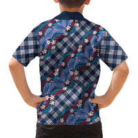 Polynesian Monstera Tiare Floral Kid Hawaiian Shirt Royal Blue Tropical Plaid - Polynesian Pride
