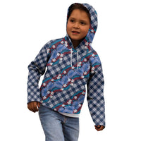 Polynesian Monstera Tiare Floral Kid Hoodie Royal Blue Tropical Plaid - Polynesian Pride