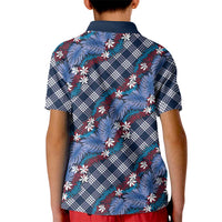 Polynesian Monstera Tiare Floral Kid Polo Shirt Royal Blue Tropical Plaid - Polynesian Pride