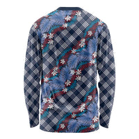 Polynesian Monstera Tiare Floral Long Sleeve Shirt Royal Blue Tropical Plaid - Polynesian Pride
