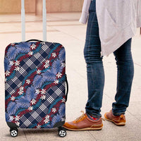 Polynesian Monstera Tiare Floral Luggage Cover Royal Blue Tropical Plaid - Polynesian Pride