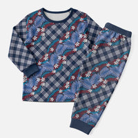Polynesian Monstera Tiare Floral Christmas Pajama Set Royal Blue Tropical Plaid - Polynesian Pride
