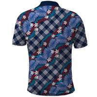 Polynesian Monstera Tiare Floral Polo Shirt Royal Blue Tropical Plaid - Polynesian Pride