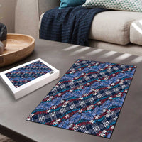 Polynesian Monstera Tiare Floral Puzzle Royal Blue Tropical Plaid - Polynesian Pride