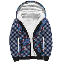 Polynesian Monstera Tiare Floral Sherpa Hoodie Royal Blue Tropical Plaid - Polynesian Pride